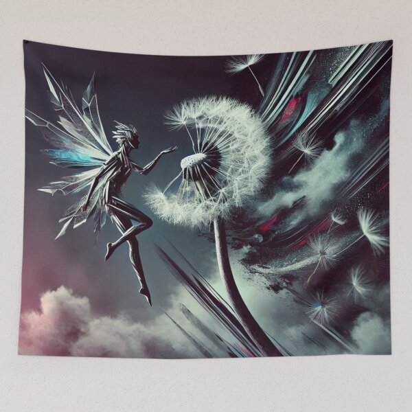 Item preview, Metallic Fairy with Dandelion – Surreal Fantasy Art and Whimsical Dreamscape designed and sold by Chaos Kitten Emporium.