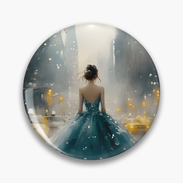 Item preview, Elegant woman in gown amid yellow taxis at twilight. designed and sold by Artessie.