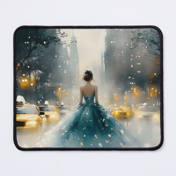 Item preview, Elegant woman in gown amid yellow taxis at twilight. designed and sold by Artessie.