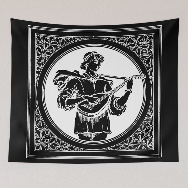 Item preview, Medieval Bloom: heraldic white design of a Medieval musician male designed and sold by elmanchour.