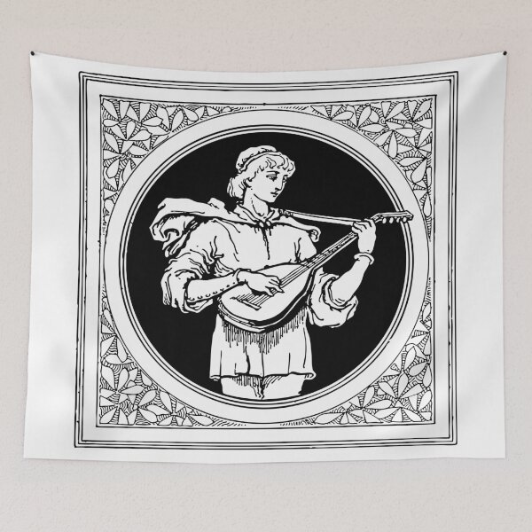 Item preview, Medieval Bloom: heraldic black design of a Medieval musician male designed and sold by elmanchour.
