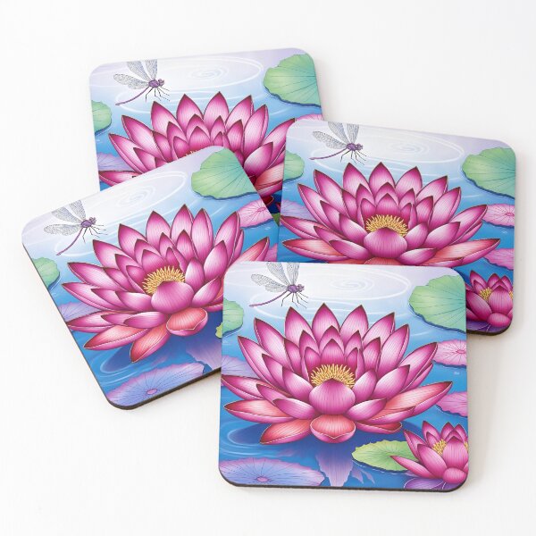 Item preview, Dragonfly in the Lotus Lily Pond. Beautiful Fuschia Lotus for Purity, Rebirth and Strength. designed and sold by ShaktiAmara.