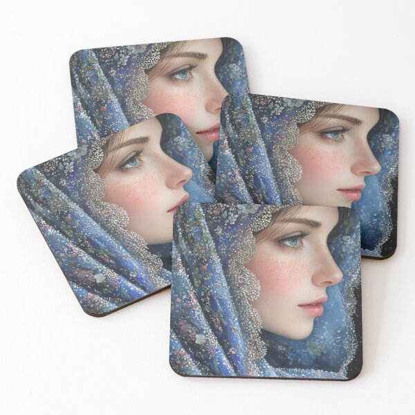 Item preview, Enchanted portrait of woman in floral-patterned headscarf designed and sold by Artessie.
