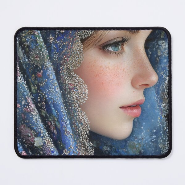 Item preview, Enchanted portrait of woman in floral-patterned headscarf designed and sold by Artessie.