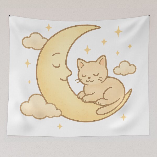 Item preview, Sleeping Cat on Crescent Moon – Dreamy Celestial Design designed and sold by Rushurban.