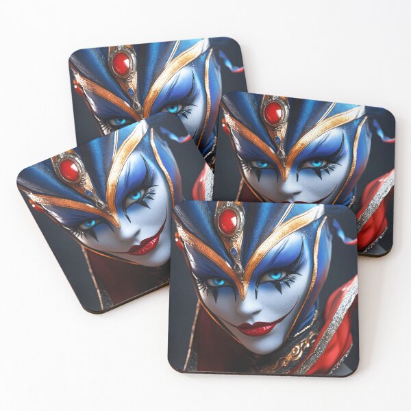 Item preview, Vibrant blue and red fantasy character with bold makeup designed and sold by Artessie.