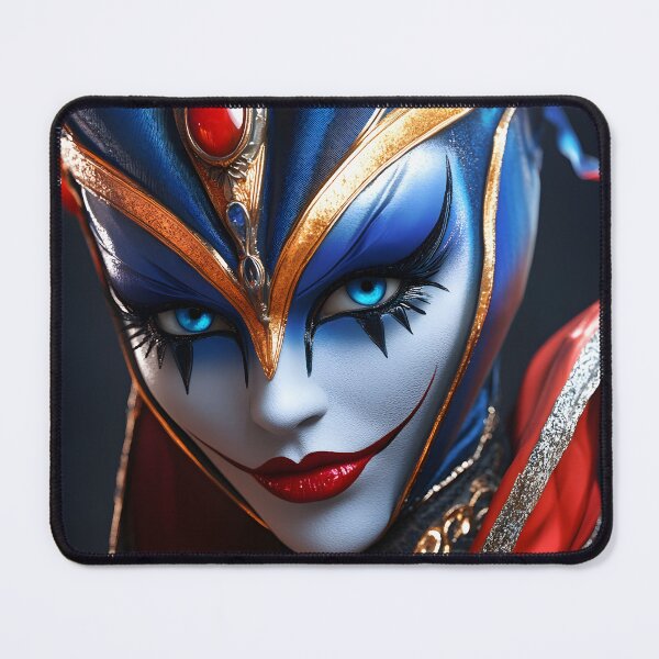 Item preview, Vibrant blue and red fantasy character with bold makeup designed and sold by Artessie.