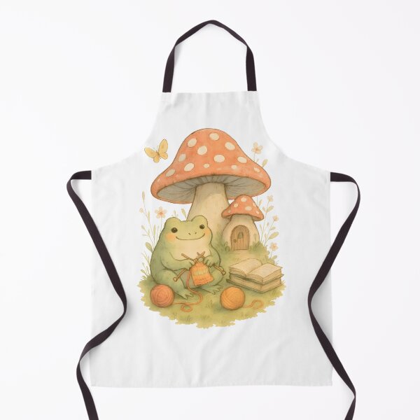 Item preview, Knitting frog in front of toadstool house designed and sold by Channel1Design.