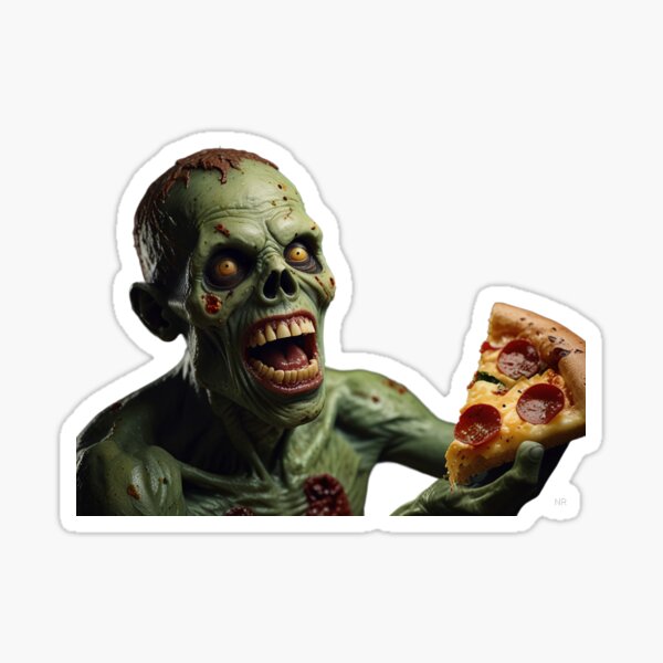 Item preview, Halloween character, zombie eating his slice of pizza. designed and sold by Nadia Russ Designs.