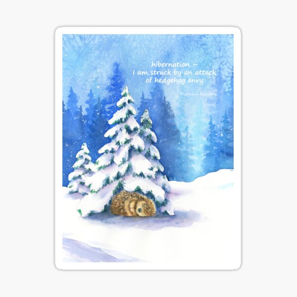 Item preview, Hedgehog in Hibernation Haiku English Watercolor Painting designed and sold by KarenKaspar.