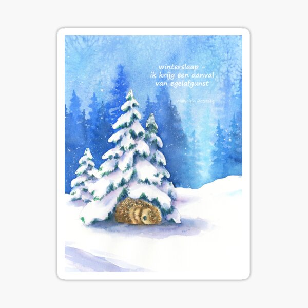 Item preview, Hedgehog in Hibernation Haiku Dutch Watercolor Painting designed and sold by KarenKaspar.