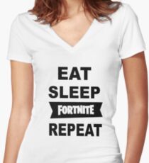 Eat Sleep Fortnite Repeat Women's Fitted V-Neck T-Shirt