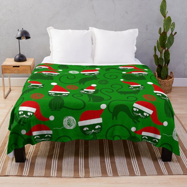 Item preview, green christmas santa cats designed and sold by Gossip Rag.