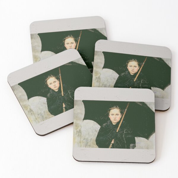 Item preview, Grungy White Street Art of Dreamy Girl with Umbrella - dePace' designed and sold by mrpropcake.