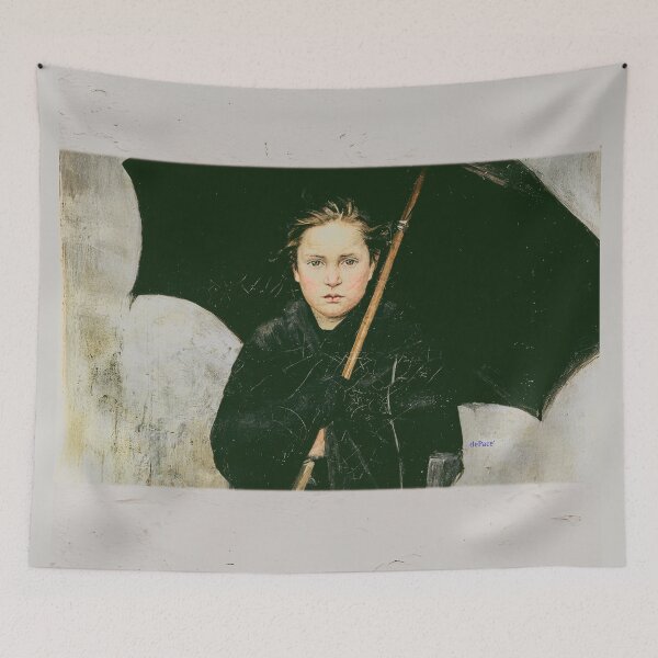 Item preview, Grungy White Street Art of Dreamy Girl with Umbrella - dePace' designed and sold by mrpropcake.