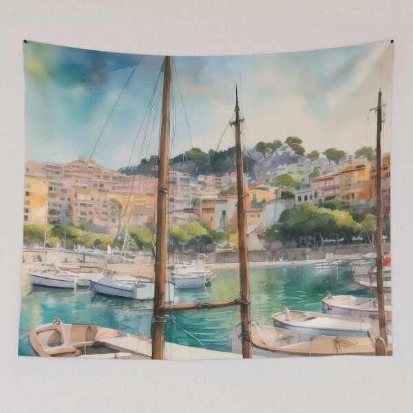 Item preview, Port de Sóller Serenity – Coastal Watercolor Print designed and sold by kendellas.