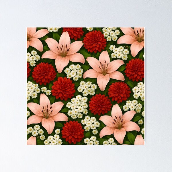 Item preview, Lush Harmony – Lilies, Dahlias & Alyssum designed and sold by ArdethBey.