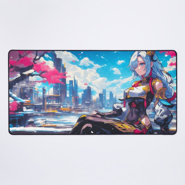 Item preview, Shenhe Genshin Impact Cryo Exorcist Deskmat designed and sold by Senpaiwaves.