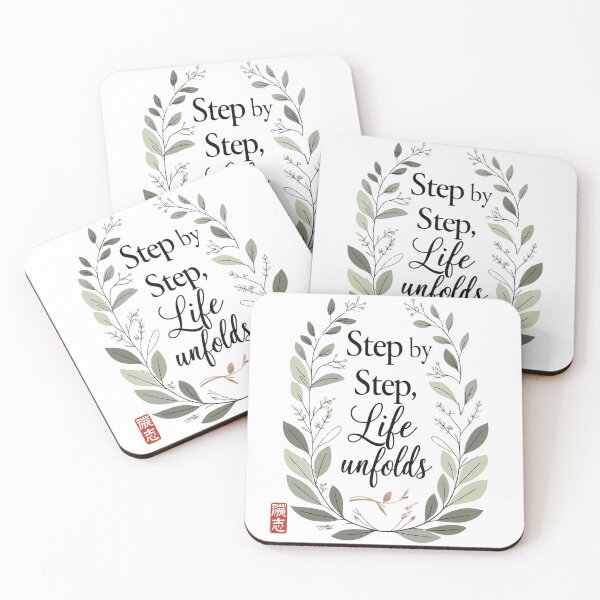 Item preview, Step by Step, Life Unfolds| Elegant Botanical Wreath & Script  | Inspirational Growth & Zen Gift designed and sold by 50ファイターJP.