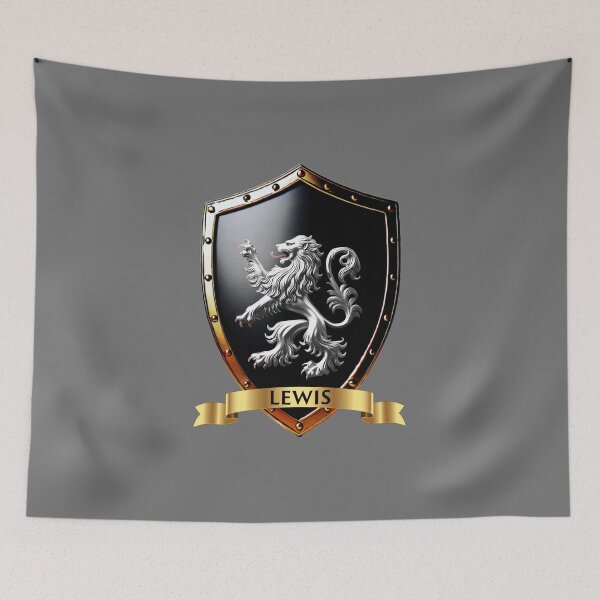 Item preview, Lewis Family Shield  Silver Lion Strength with Proud Name Banner designed and sold by Highlandkings.