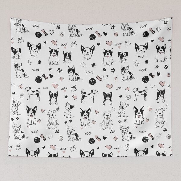 Item preview, charming pattern centered around cats, featuring various playful elements on a black background.  designed and sold by MadameSayCheese.