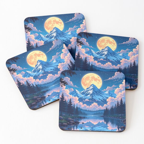 Item preview, Anime Moon forest landscape - lake mountain dreamy aesthetic moonlight  designed and sold by Fantasy Cache.