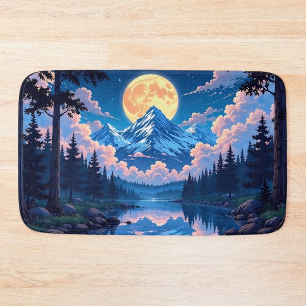Item preview, Anime Moon forest landscape - lake mountain dreamy aesthetic moonlight  designed and sold by Fantasy Cache.
