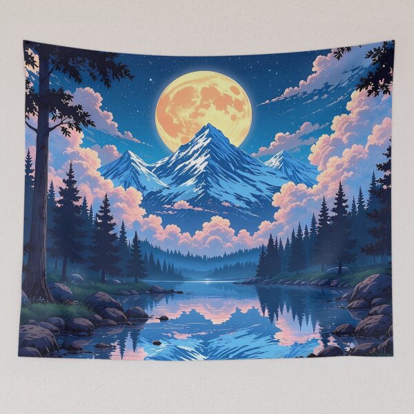Item preview, Anime Moon forest landscape - lake mountain dreamy aesthetic moonlight  designed and sold by Fantasy Cache.