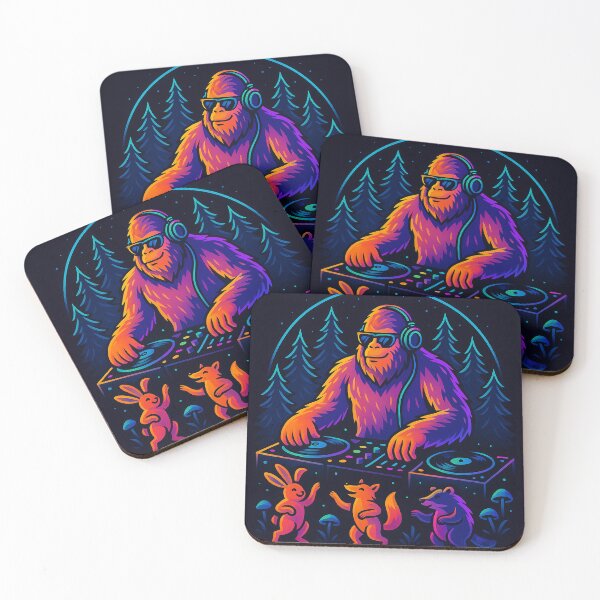 Item preview, “Neon Forest Rave – DJ Bigfoot in the Wild” designed and sold by GraceUponAGoose.