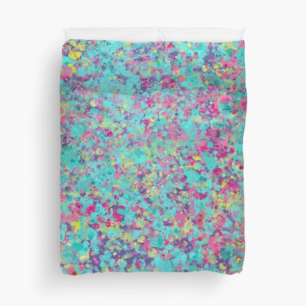 Caribbean Blue and Pink Splatter Painting Duvet Cover