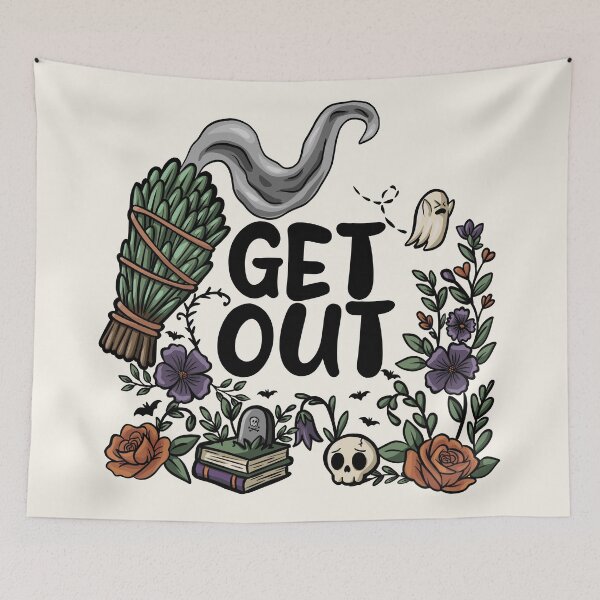 Item preview, “Get Out” Sage Bundle – Witchy Floral Paranormal Humor Sticker designed and sold by Feral-by-Elsie.