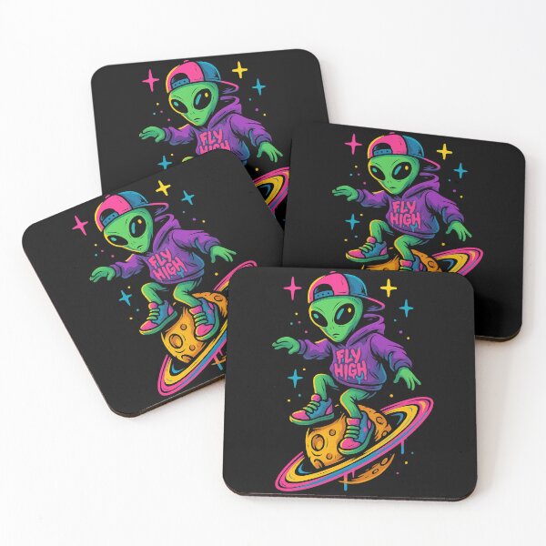 Item preview, Fly High Alien – Skater from Outer Space – Neon Cosmic Streetwear Design designed and sold by VIBE CRAFT STUDIO.