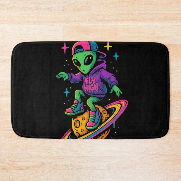 Item preview, Fly High Alien – Skater from Outer Space – Neon Cosmic Streetwear Design designed and sold by VIBE CRAFT STUDIO.