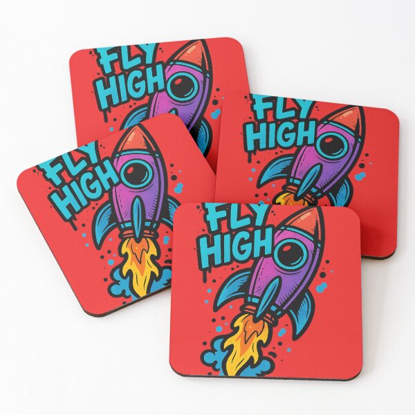 Item preview, Fly High Rocket – Motivational Space Quote – Neon Cartoon Style Design designed and sold by VIBE CRAFT STUDIO.