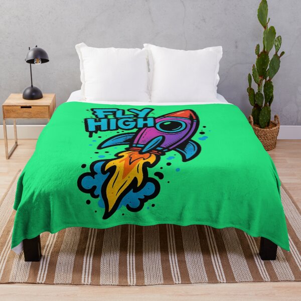 Item preview, Fly High Rocket – Motivational Space Quote – Neon Cartoon Style Design designed and sold by VIBE CRAFT STUDIO.