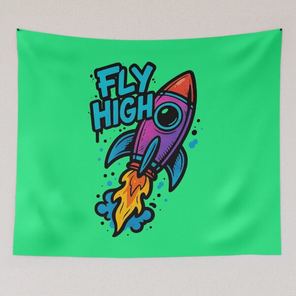 Item preview, Fly High Rocket – Motivational Space Quote – Neon Cartoon Style Design designed and sold by VIBE CRAFT STUDIO.