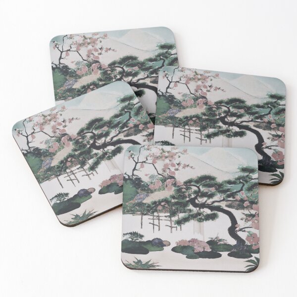Item preview, A Japanese garden with blossom flowers in late evening with fuji mountain designed and sold by MerryCrown.