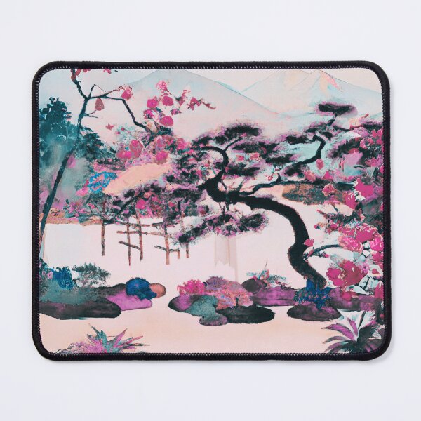 Item preview, A Japanese garden with blossom flowers in pink spring with fuji mountain designed and sold by MerryCrown.