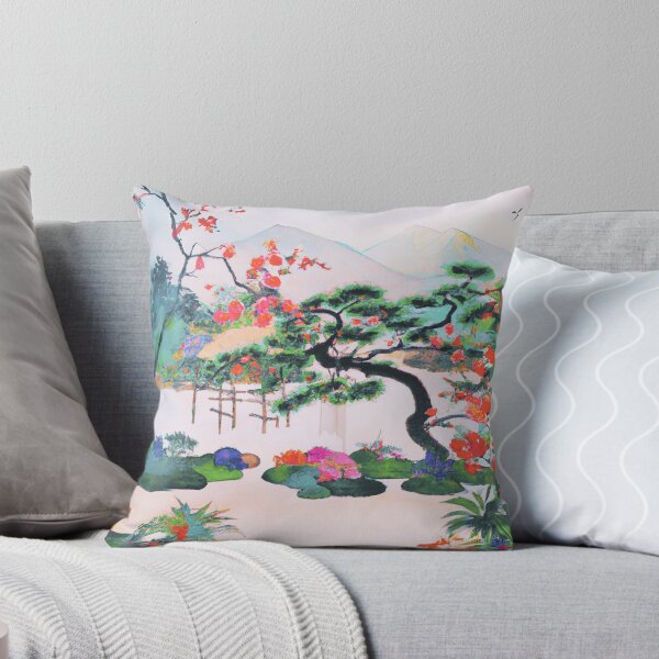 Item preview, A Japanese garden with blossom flowers in spring morning mist with fuji mountain designed and sold by MerryCrown.