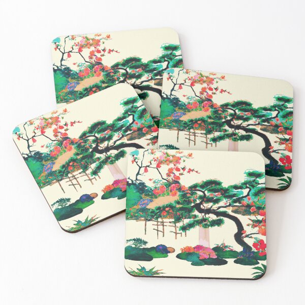 Item preview, A Japanese garden with blossom flowers in spring morning mist with fuji mountain designed and sold by MerryCrown.