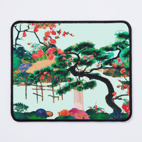 Item preview, A Japanese garden with blossom flowers in spring morning mist with fuji mountain designed and sold by MerryCrown.