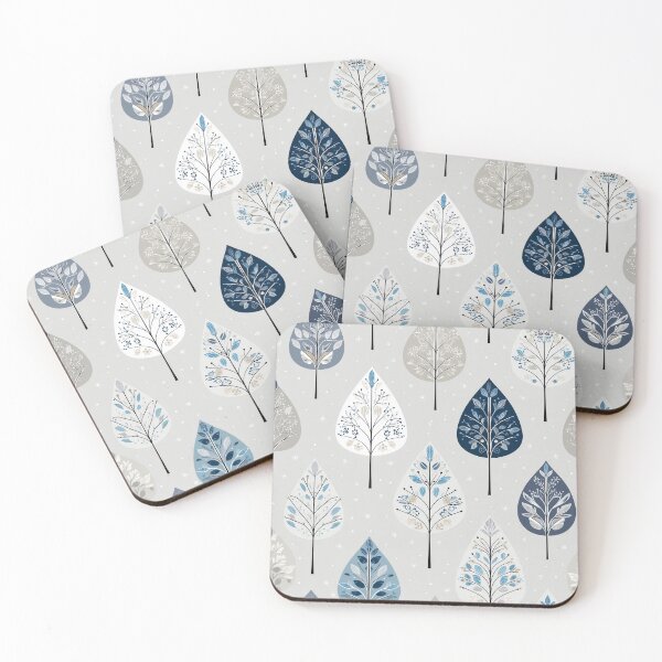 Item preview, Winter Folk Leaves in Ice and Midnight Blue designed and sold by Moisky Patterns.