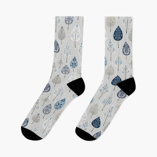 Item preview, Winter Folk Leaves in Ice and Midnight Blue designed and sold by Moisky Patterns.