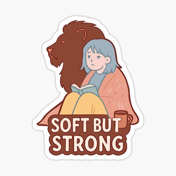 Item preview, Soft But Strong – Cozy Girl Reading with Lion Shadow – Gentle Strength Pastel Design with Blanket, Book & Warm Drink designed and sold by Memorph.