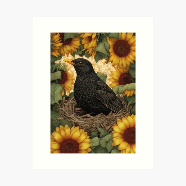 Item preview, Blackbird in the Nest with eggs Sunflowers designed and sold by thewandswant.
