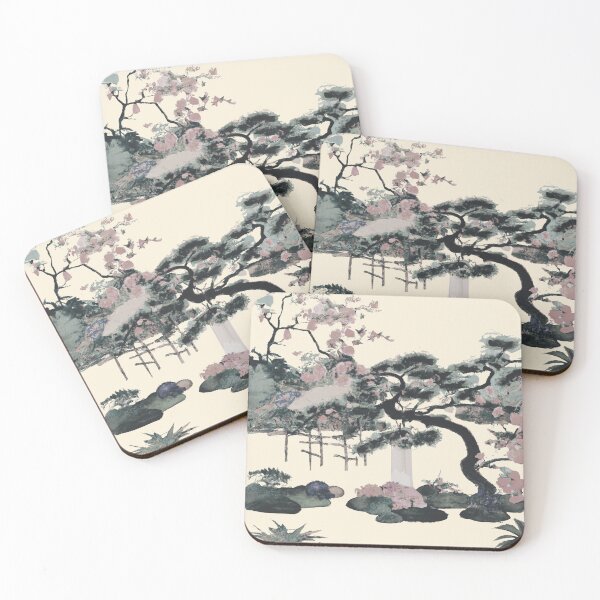 Item preview, A Japanese garden with blossom flowers in late evening with fuji mountain designed and sold by MerryCrown.