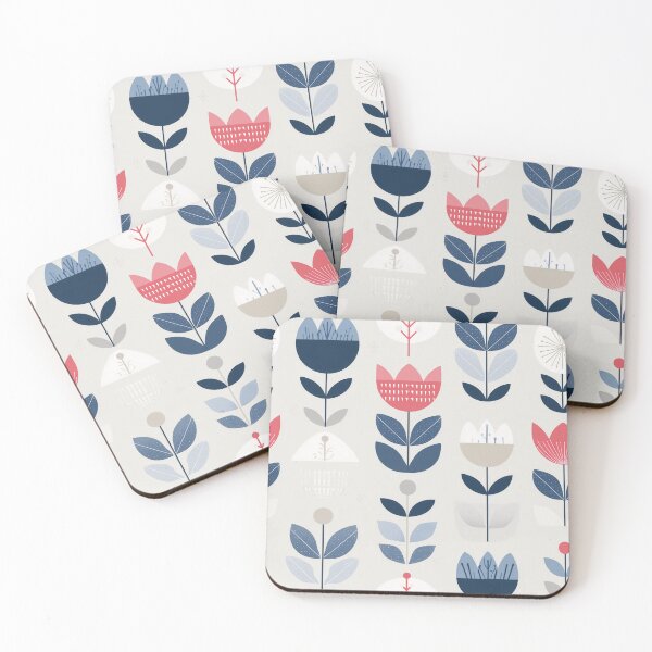 Item preview, Nordic Garden Flowers in Coral and Navy designed and sold by Moisky Patterns.