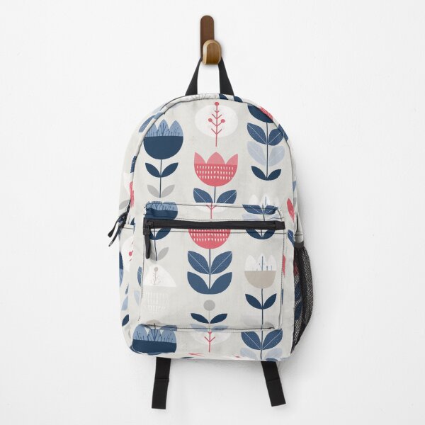 Item preview, Nordic Garden Flowers in Coral and Navy designed and sold by Moisky Patterns.