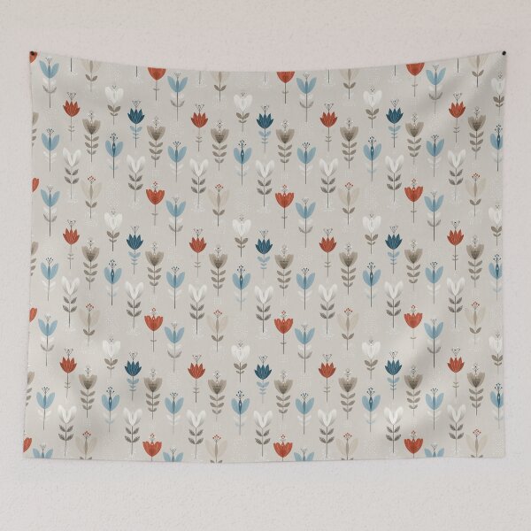 Item preview, Folk Garden Flowers in Coral and Dusty Blue designed and sold by Moisky Patterns.