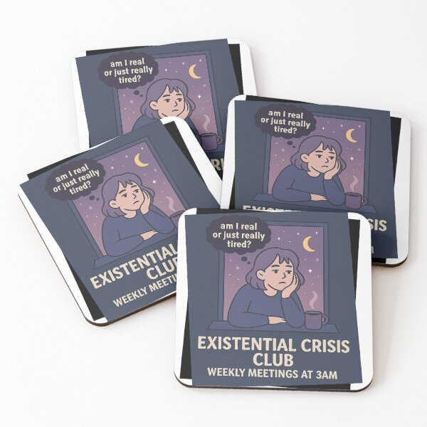 Item preview, Existential Crisis Club – Nighttime Self-Reflection Design with Window, Coffee, Thought Bubble & Retro Midnight Aesthetic designed and sold by Memorph.